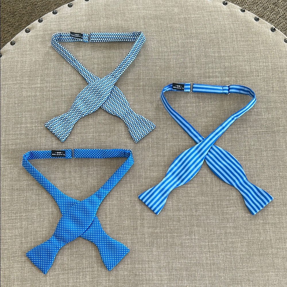 Blue Patterned Men's Bow Tie Set